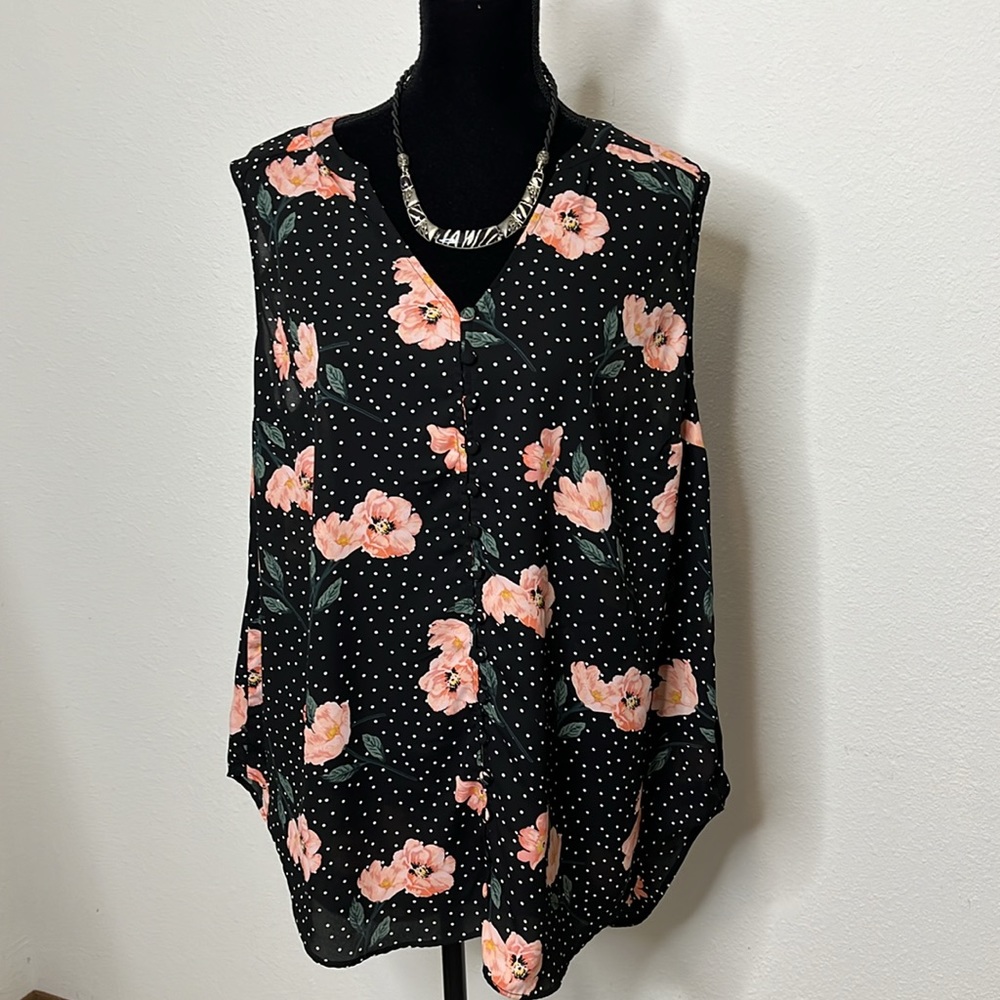 Torrid Harper size 1 sleeveless semi-sheer button-up floral blouse - Picture 9 of 11
